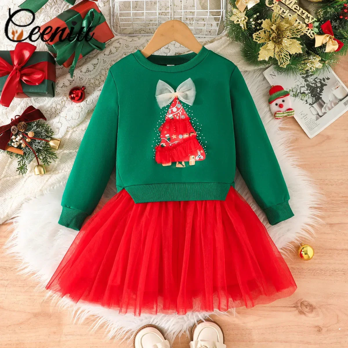 2026 Girl's Christmas Dresses Festival Green Tree Princess P