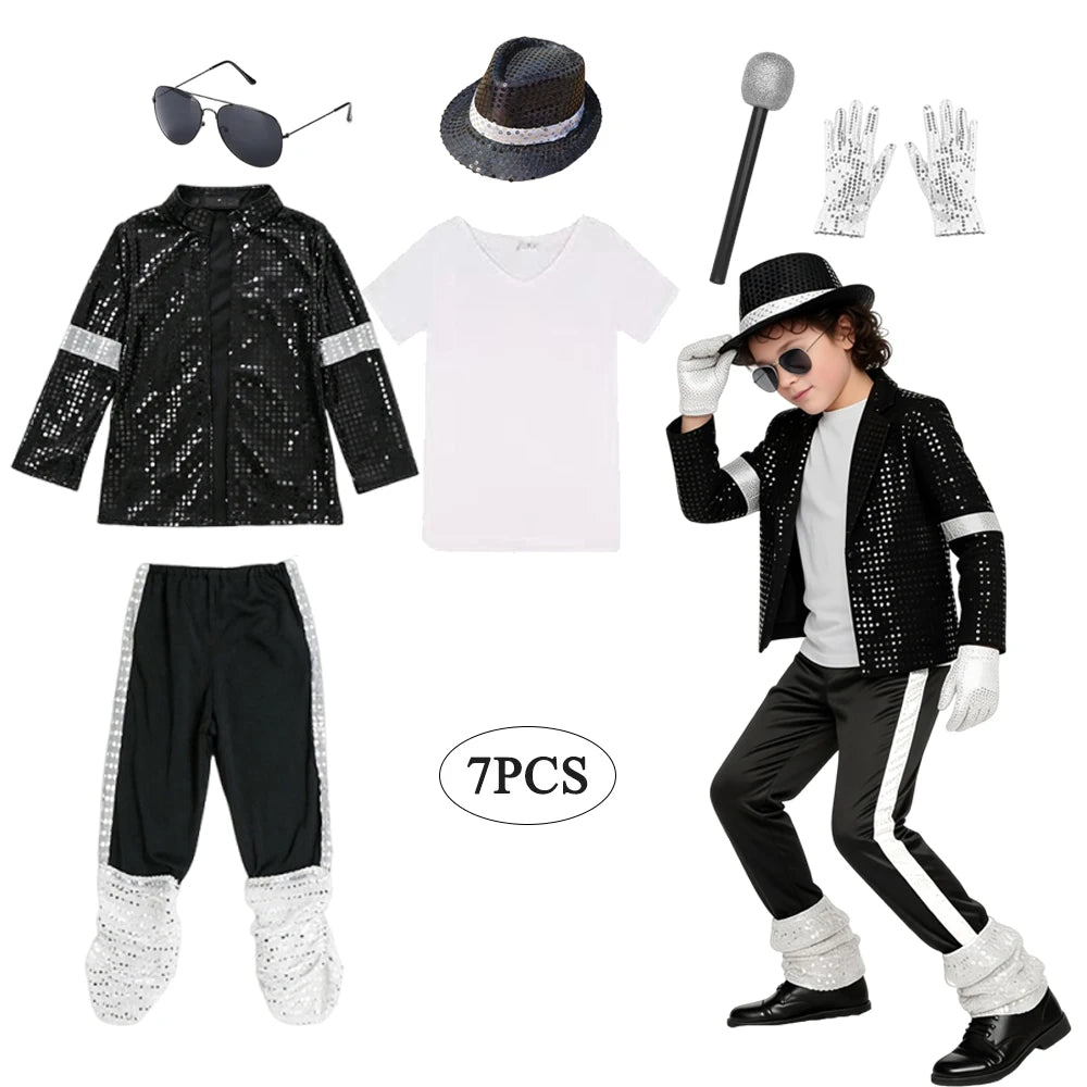 Boys Michael Pop Star Jackson Halloween Cosplay Costume Carn