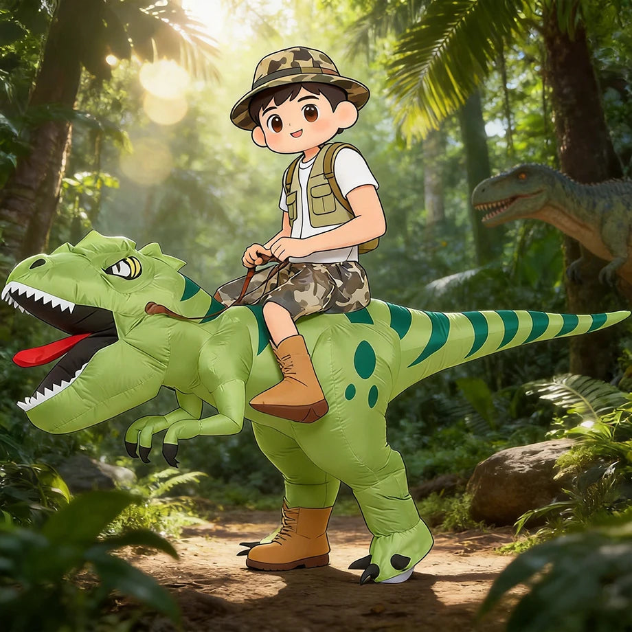 Animal Cartoon Riding T-Rex Inflatable Costume Dinosaur Role