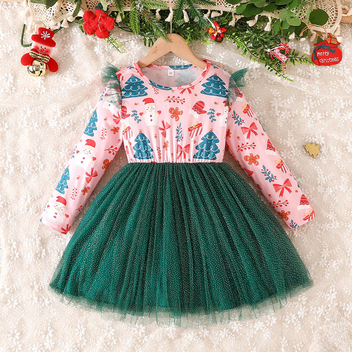2026 Girl's Christmas Dresses Festival Green Tree Princess P