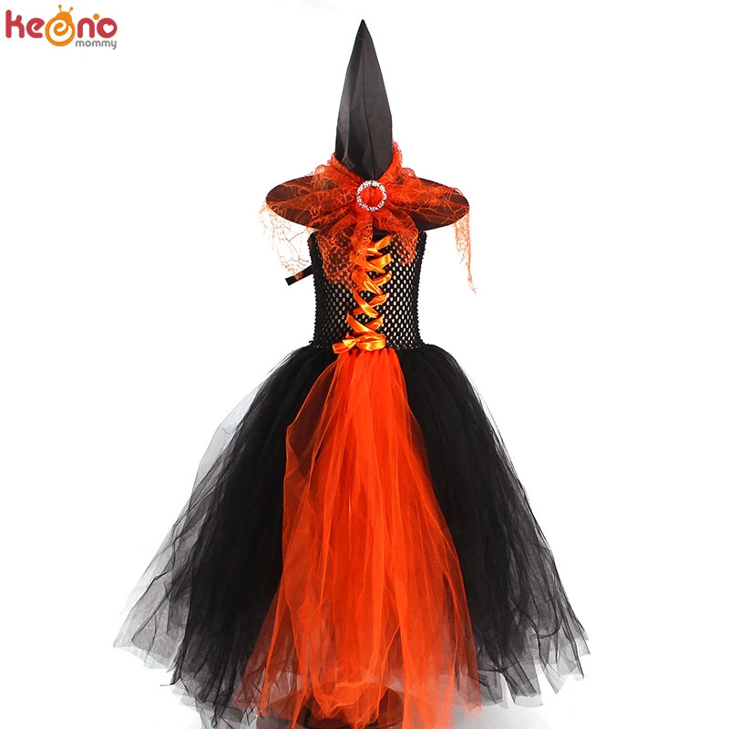 Girls Gothic Halloween Ghost Witch Costume Flare Sleeve Kids