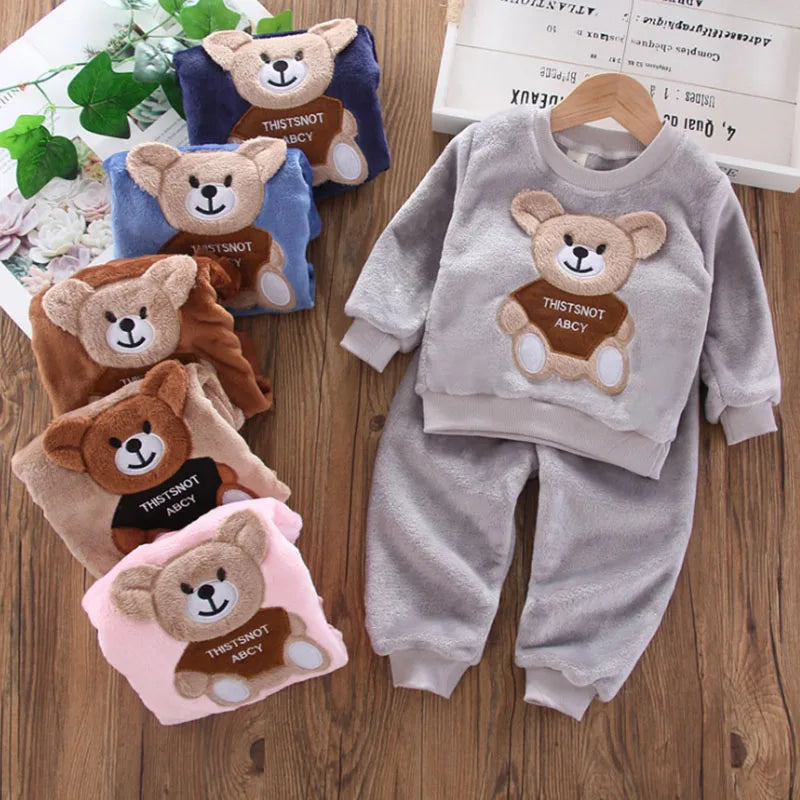 New Winter Baby Girls Boys Homewear Sets Autumn Fashion Flan