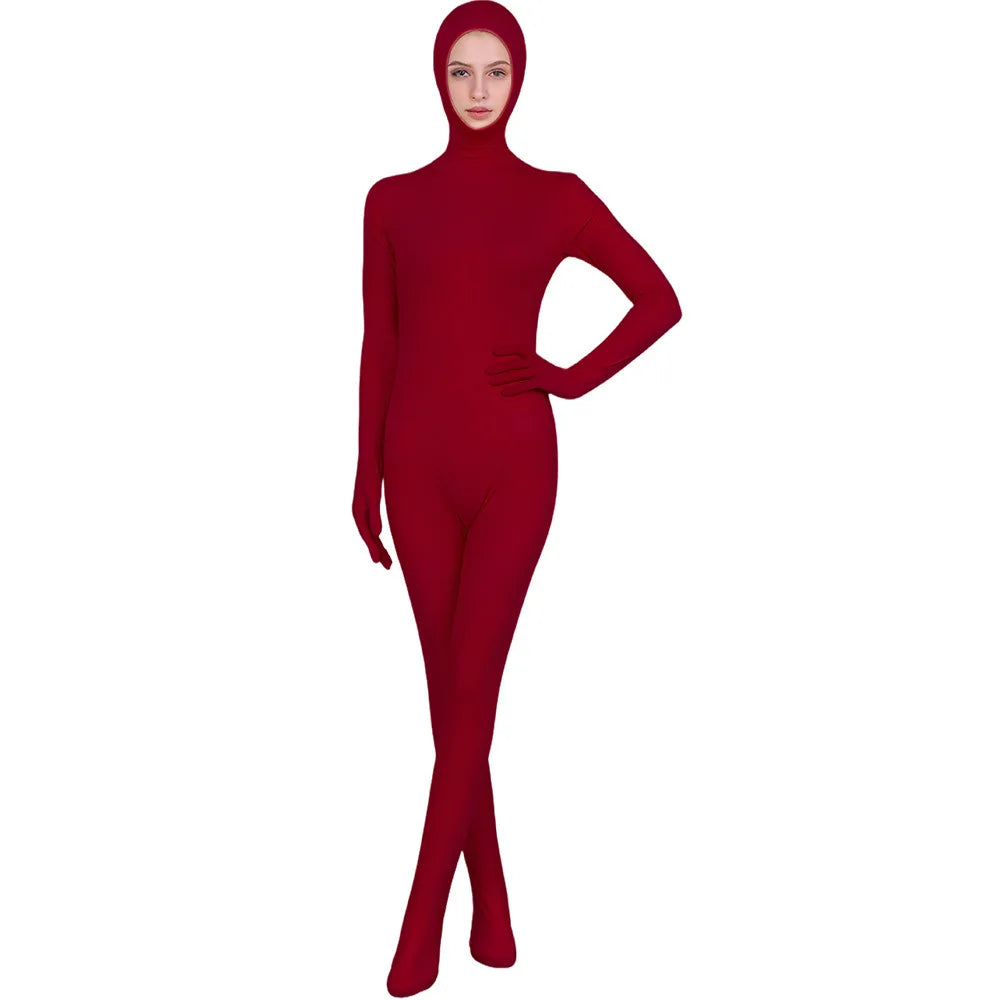 Funny Solid Color Face Revealing Tight Jumpsuit Cosplay Cost