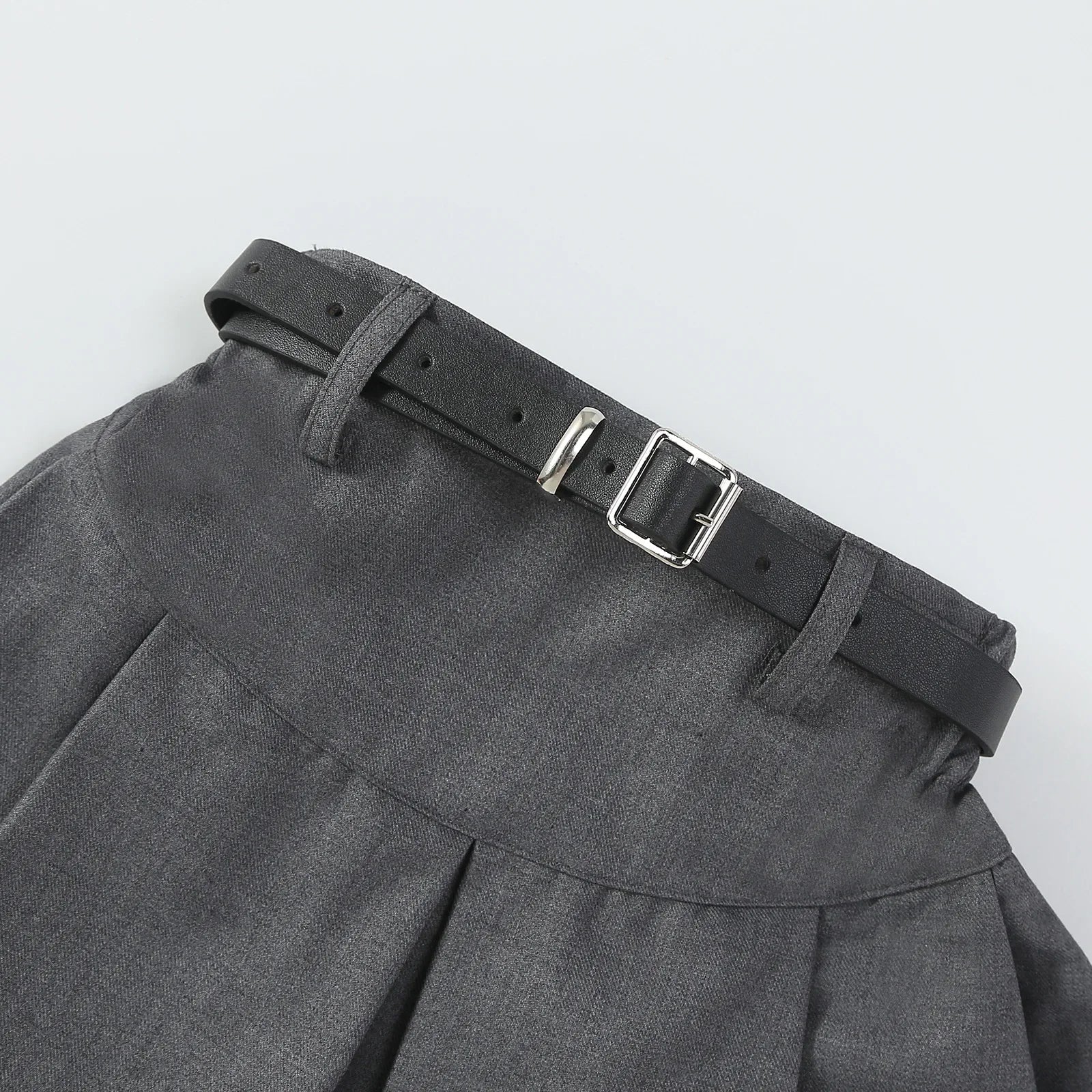 Girls' Pleated Skirt Grey Classic College Style Solid Mini S