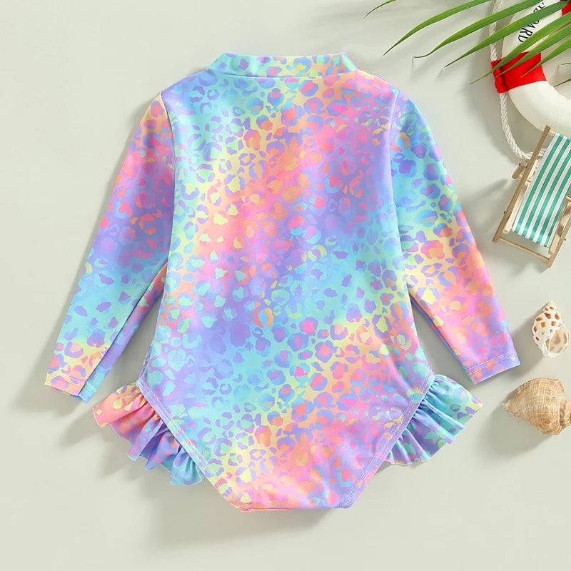 Baby Girl Fish Scale Print Swimsuit 1Piece Long Sleeve Swimw