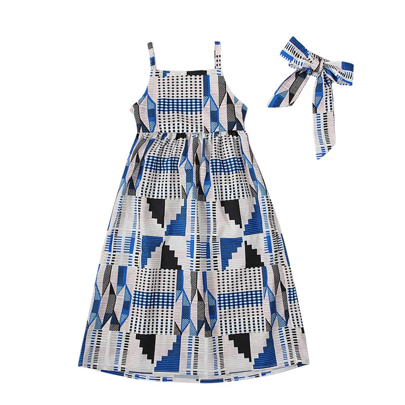 African Dress Kente Print Ankara Kids Girls Summer Tradition