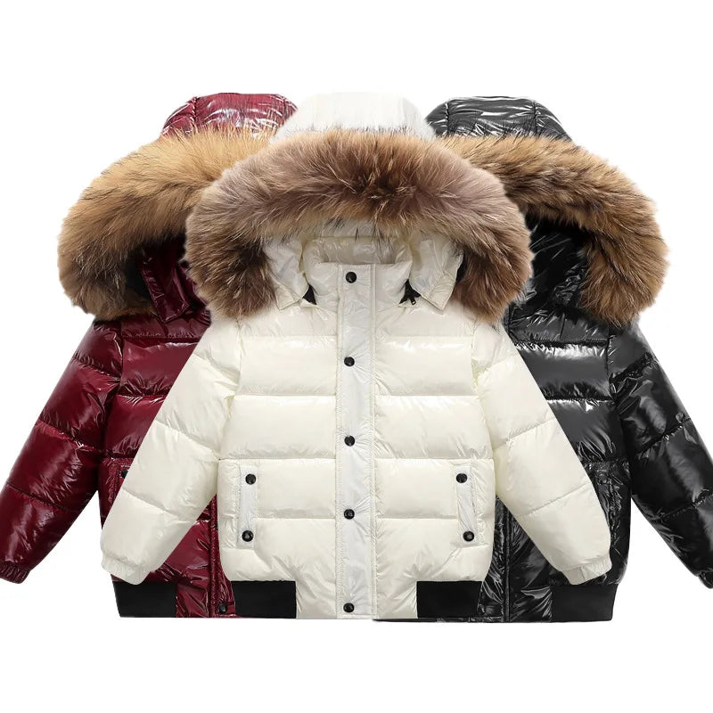 2-10Y Children's Genuine Down Jacket Kids Large Fur Collar T