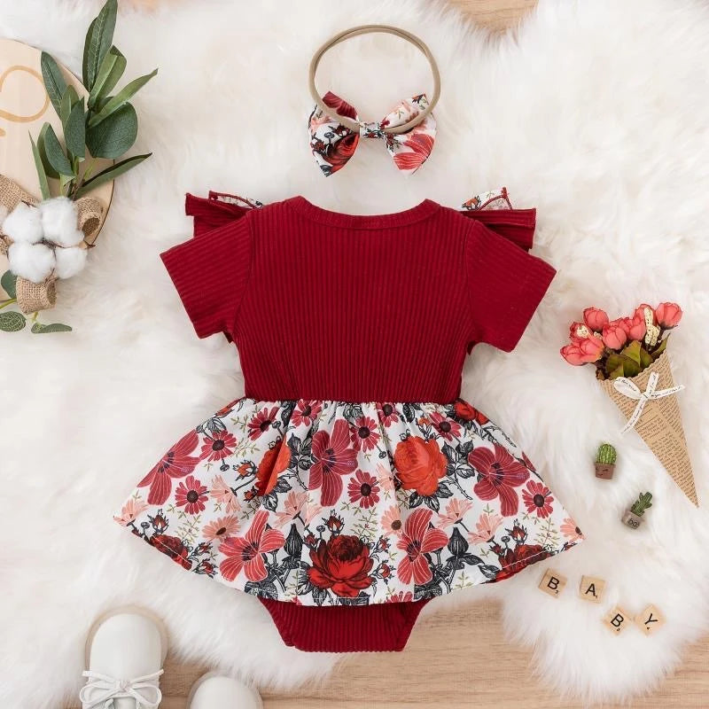Summer Baby Girl Dress With Bowknot Striped Jumpsuit Cotton