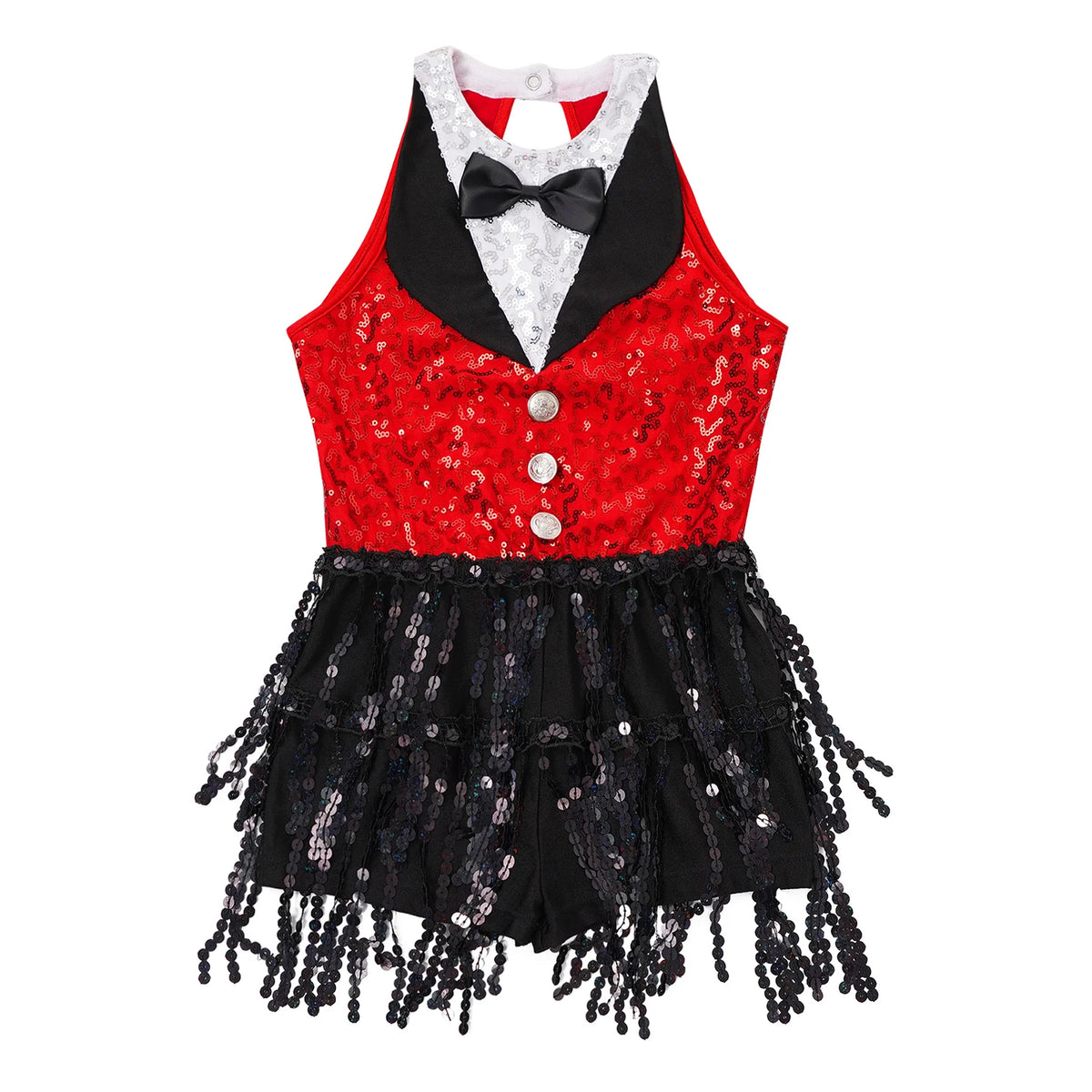 Kids Girls Sequins Tassel Dance Dress Sleeveless Back Keyhol