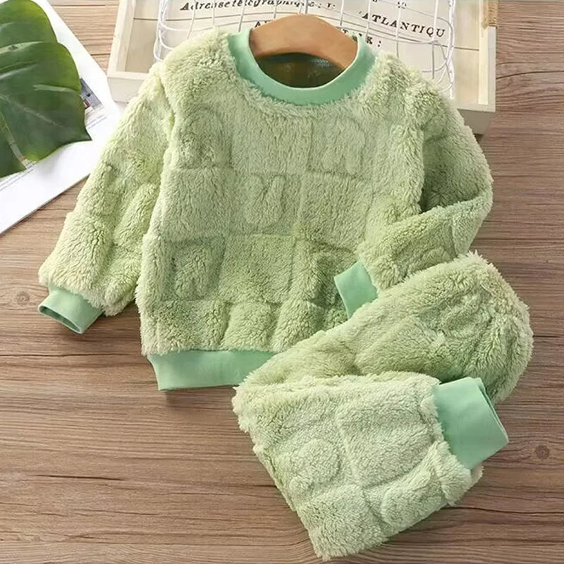Autumn Winter Flange Sleepwear Girls Boys Long Sleeve Home C