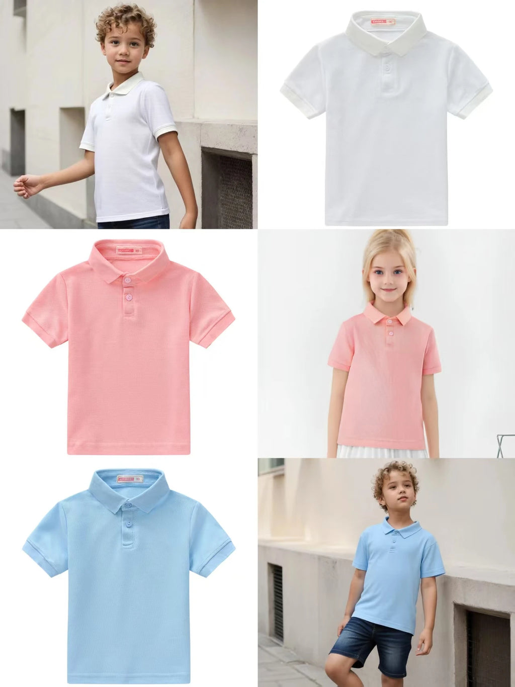 Summer boys and girls solid color short sleeved T-shirt top,