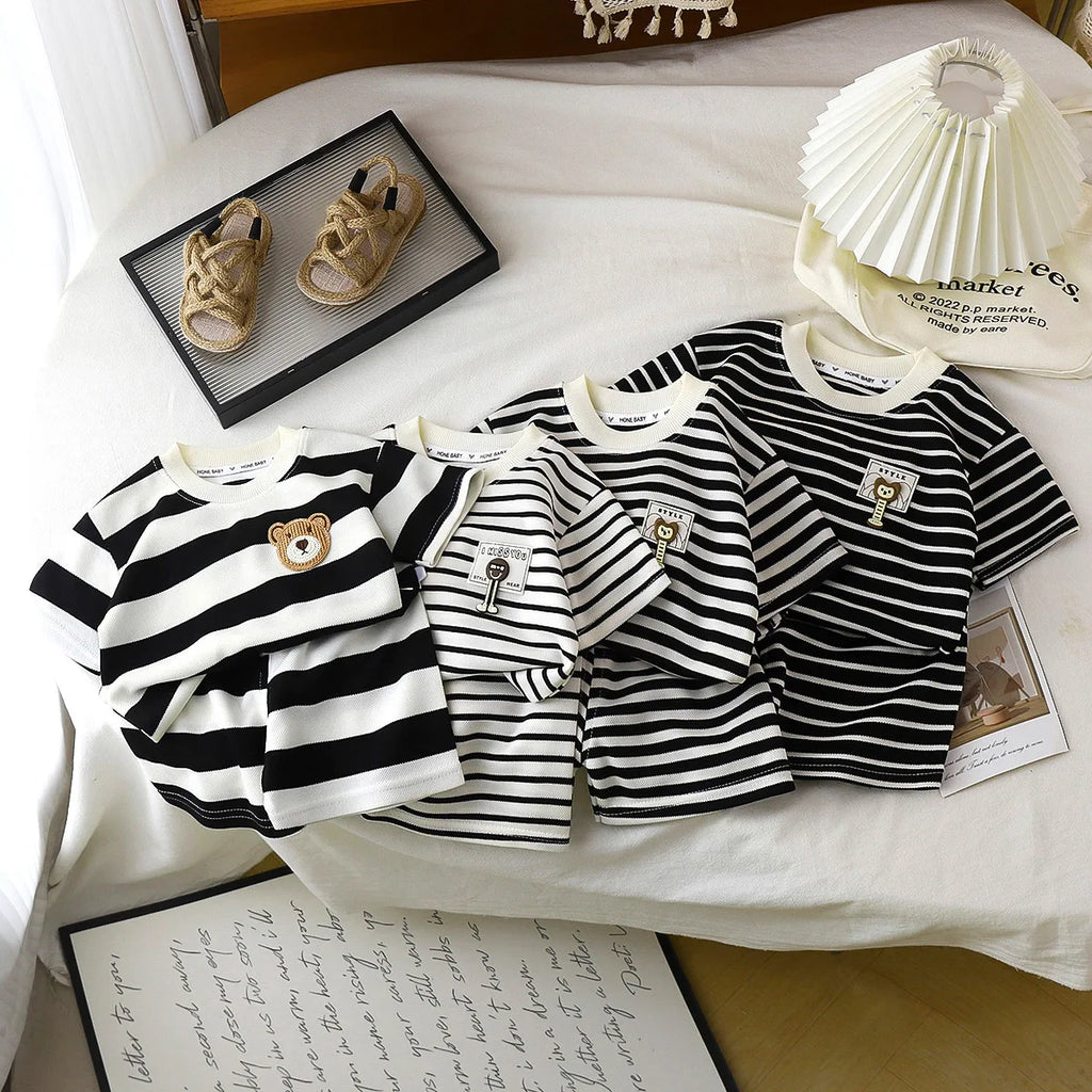 Children's Suit 2PCS Set Summer Short Sleeve +Shorts Striped