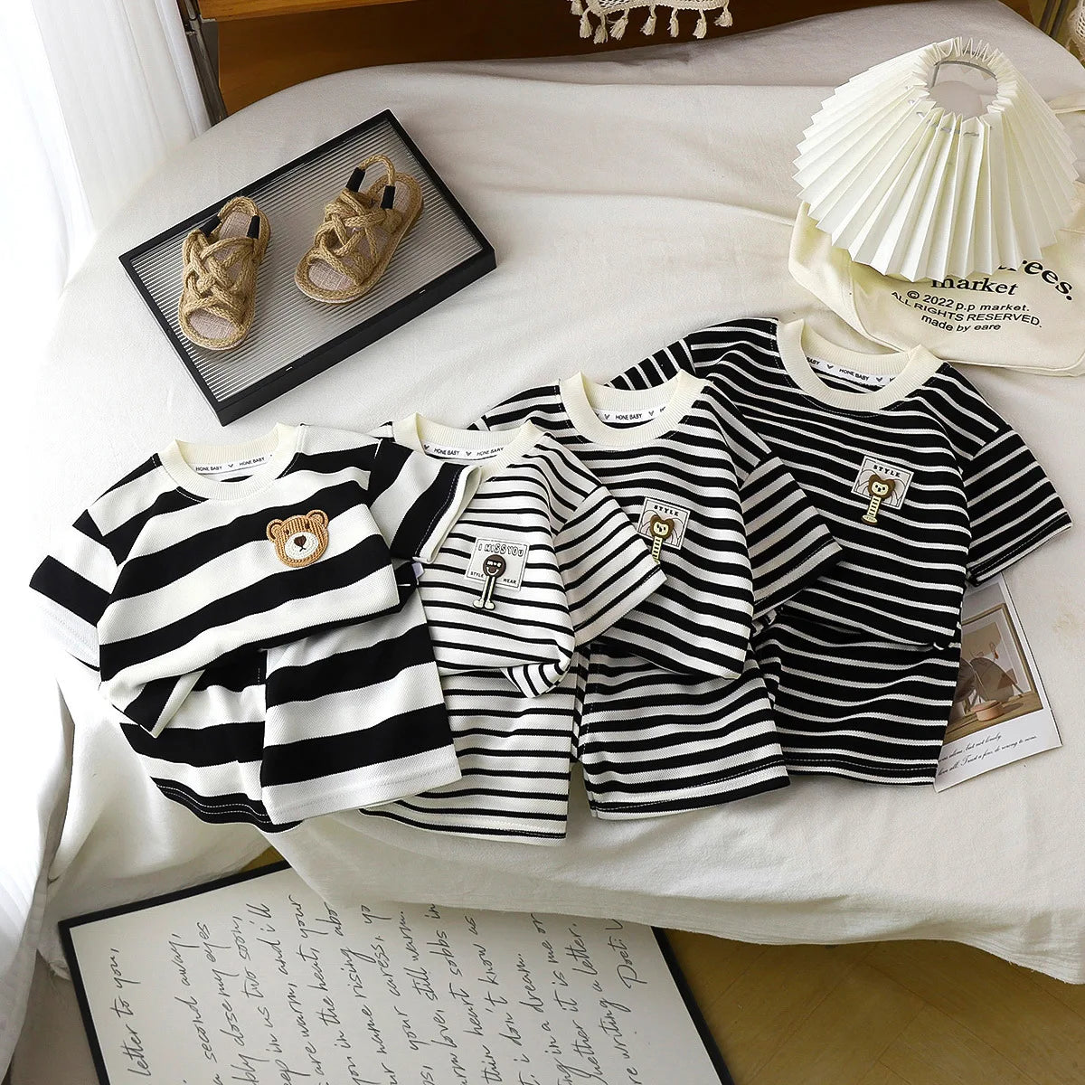 Children's Suit 2PCS Set Summer Short Sleeve +Shorts Striped