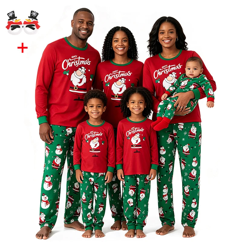 Santa Claus Snowman Print Matching Family Christmas Pajamas