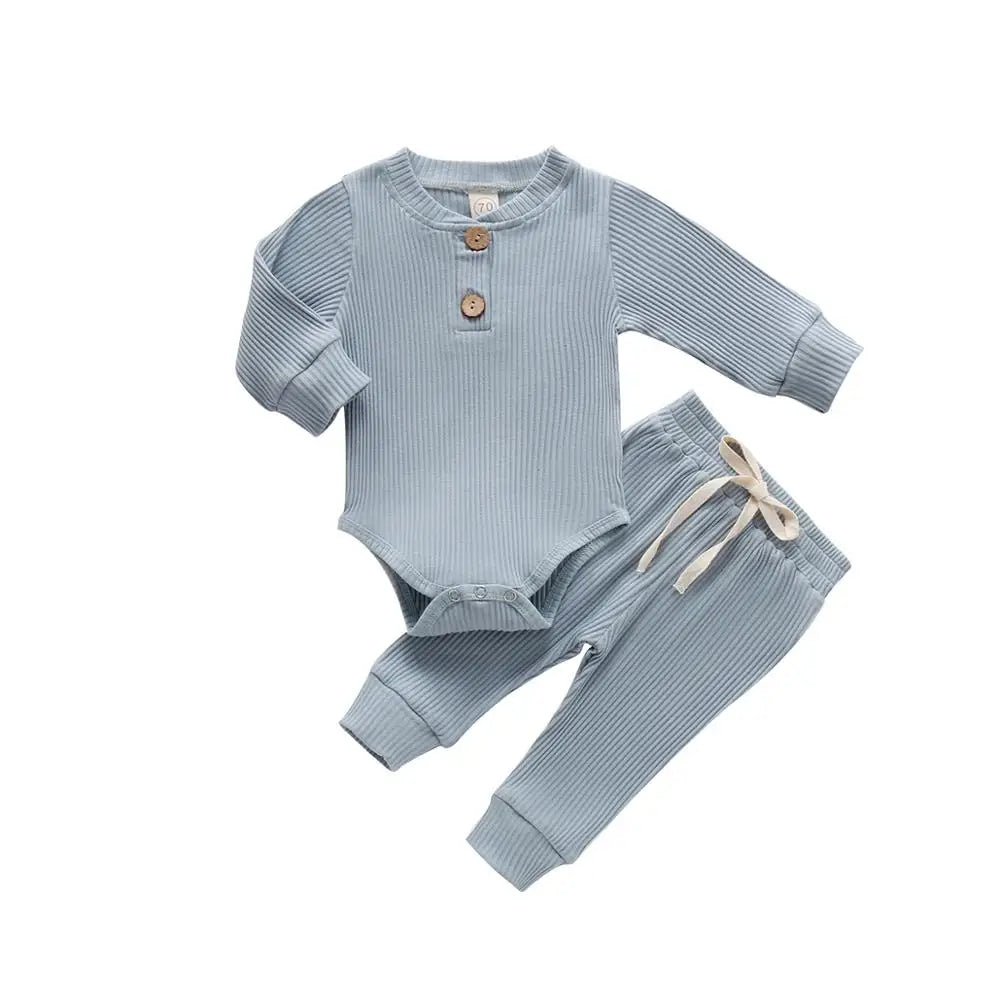 Infant Newborn Baby Girl Boy Spring Autumn Ribbed/Plaid Soli