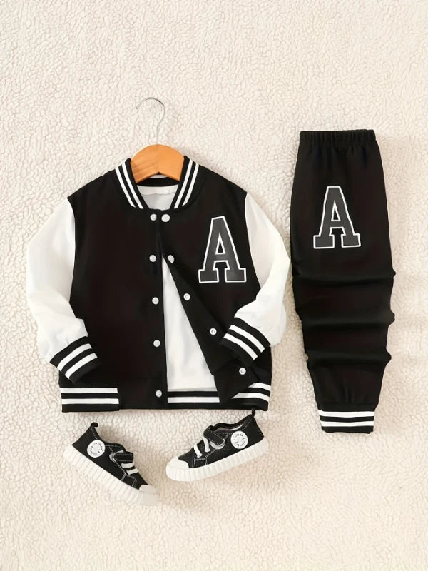 Boys' Black and White Letter "A" Varsity Jacket and Sweatpan
