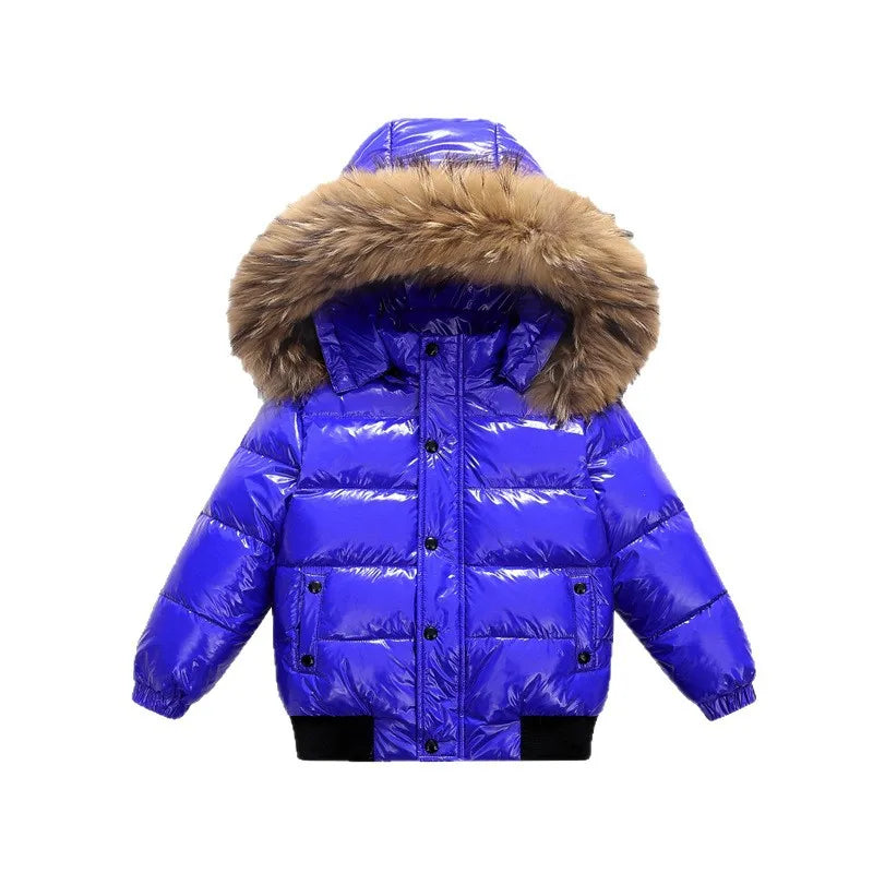 2-10Y Children's Genuine Down Jacket Kids Large Fur Collar T