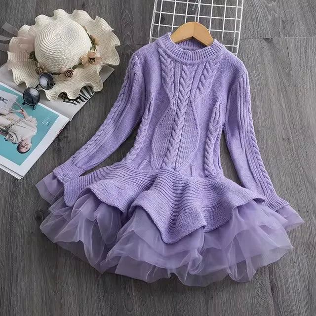 Girl Dress Winter Knitted Chiffon Dress Girl Christmas Party