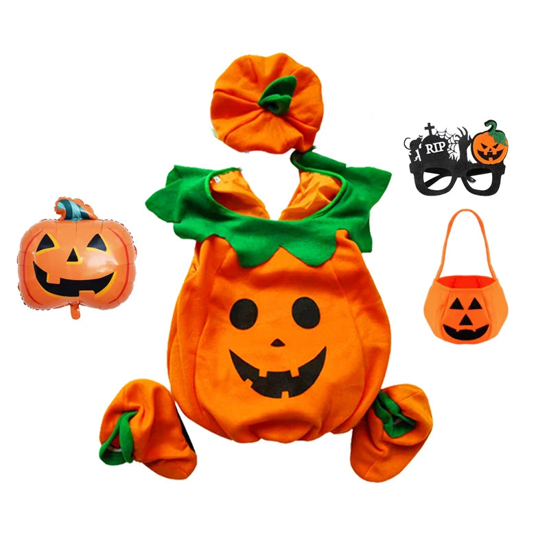 2026 Baby Girls Boys Children Jumpsuit Halloween Pumpkin Cos