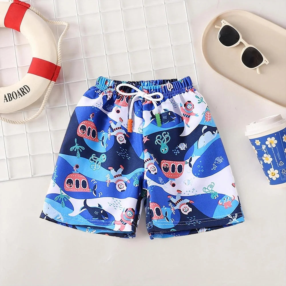 Kids Swim Trunks Summer Cartoon Prints Beach Shorts for Boys
