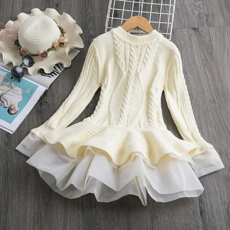 Girl Dress Winter Knitted Chiffon Dress Girl Christmas Party