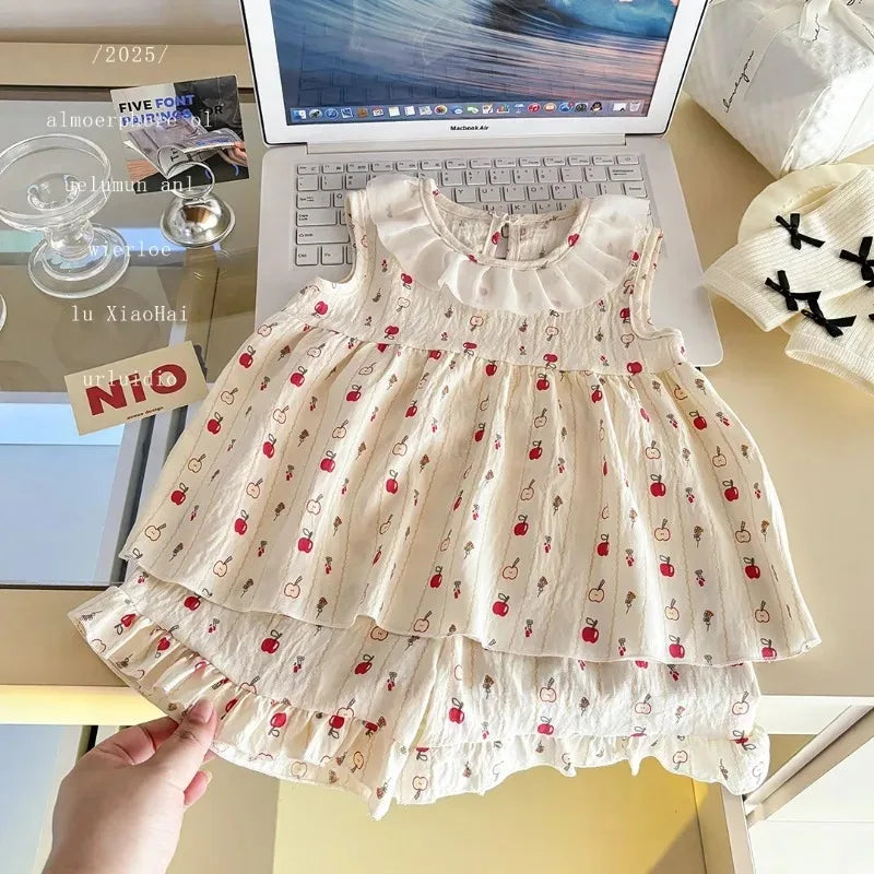 Two-Piece Set  Sleeveless Princess Dress with Floral Print,
