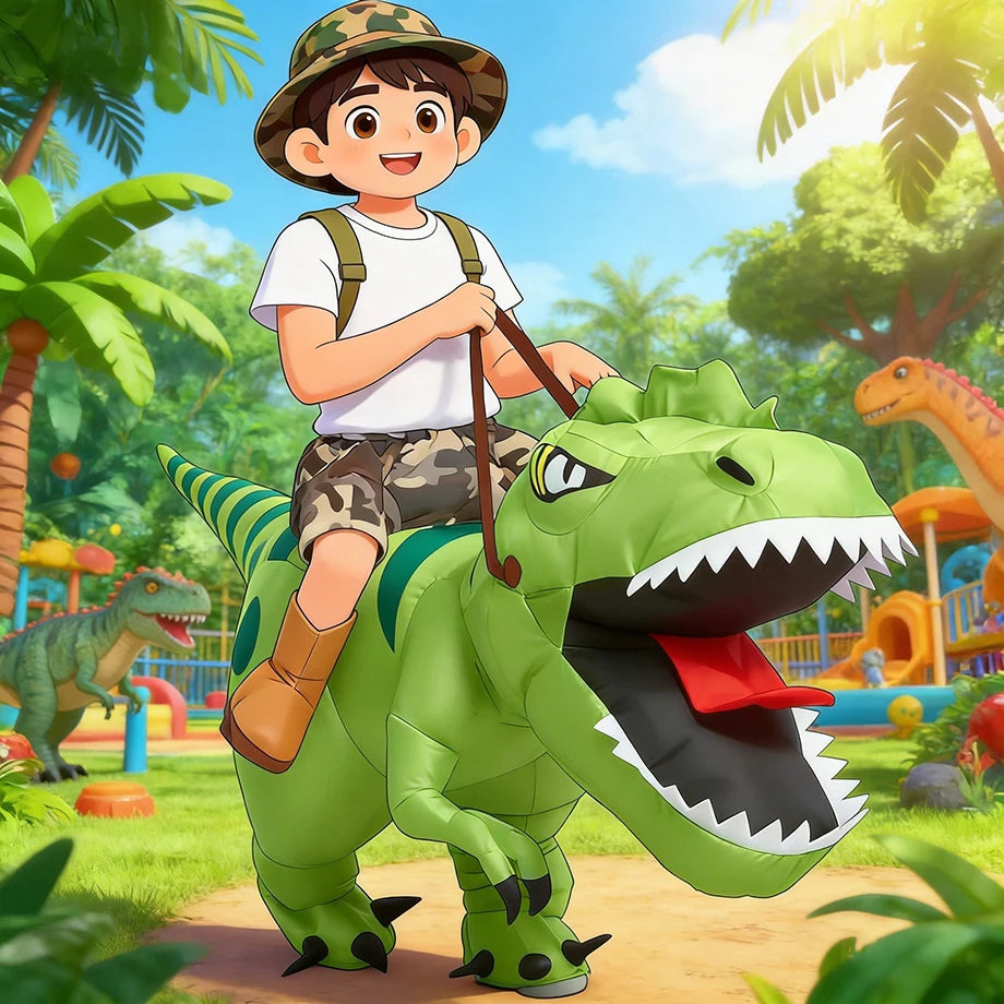 Animal Cartoon Riding T-Rex Inflatable Costume Dinosaur Role