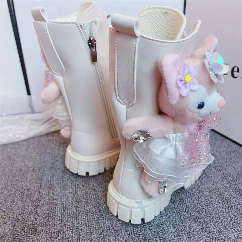 Girls' High Boots 2026 Winter Girls' Cartoon Sweet Plush Pri