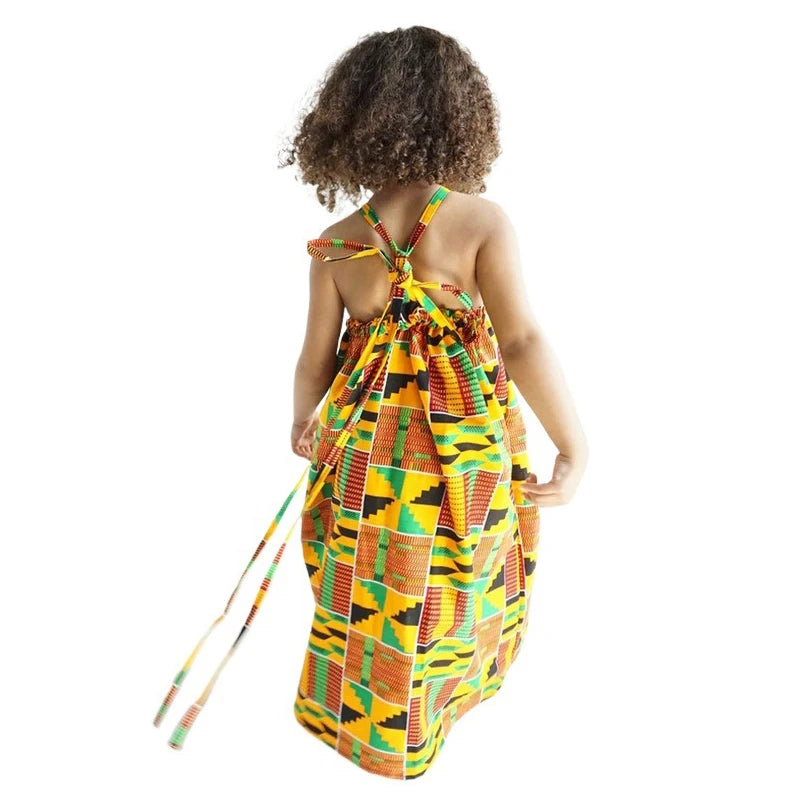 African Dress Kente Print Ankara Kids Girls Summer Tradition