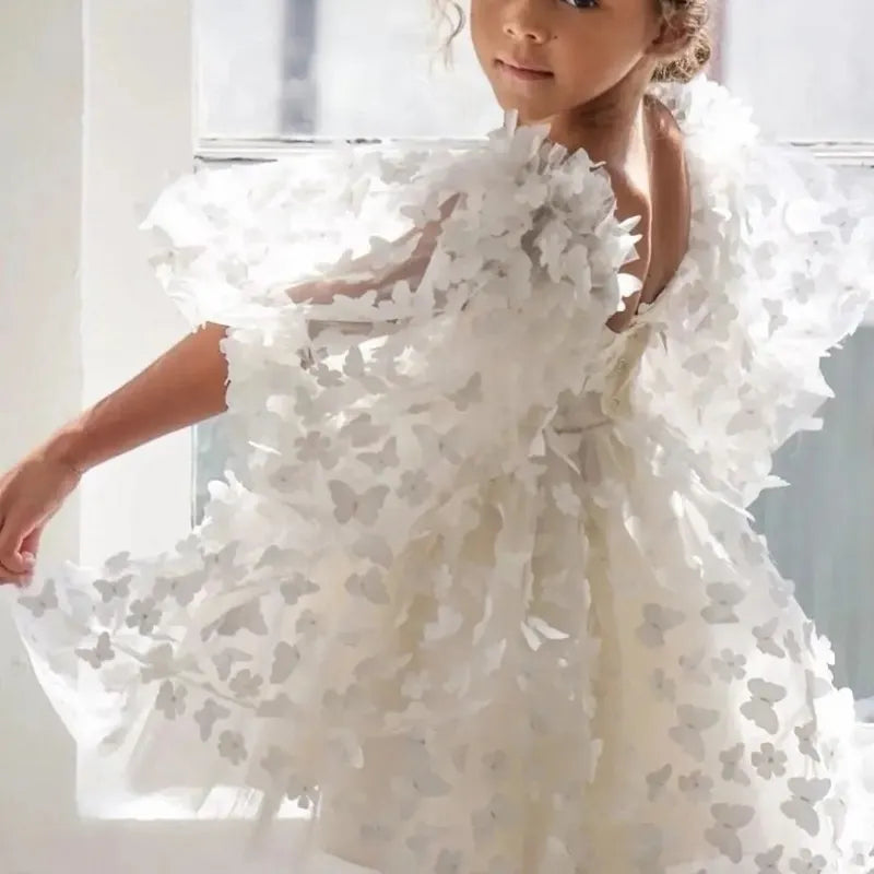 Baby Girl Princess Butterfly Tutu Dress Puff Sleeve