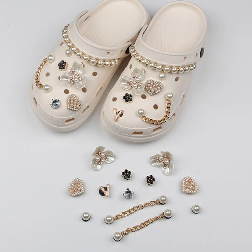 13PCS Summer Shoe Charms DIY Diamond Pearl Chain Gemstone De
