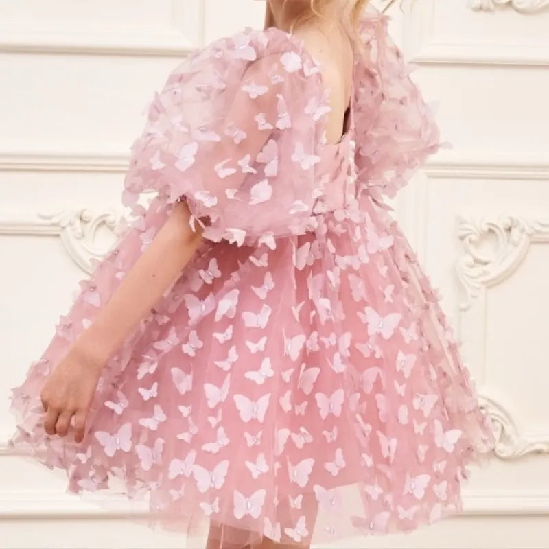 Baby Girl Princess Butterfly Tutu Dress Puff Sleeve Child Tu