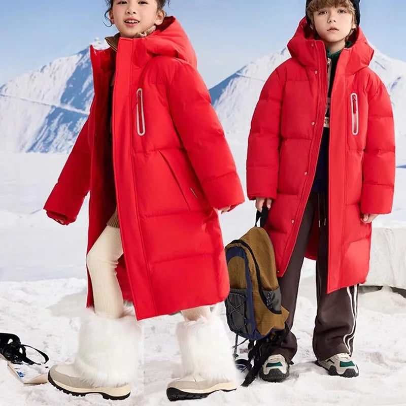 Kids Winter Down Jacket For Boy Girl Hooded Waterproof Thick