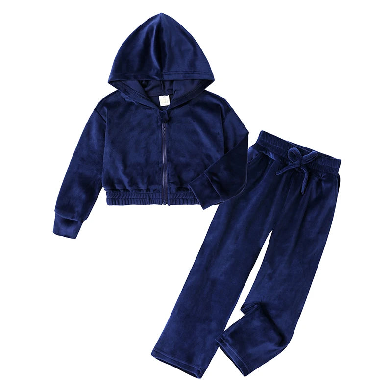 1-14Y Children Girls Velvet Tracksuits Kids Winter Autumn Th