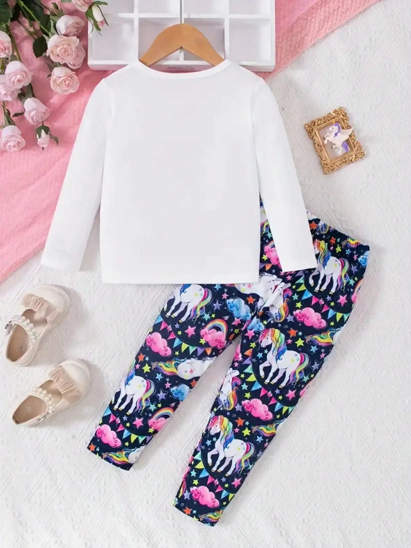 Children's Clothing Set with Round Neck Unicorn Print Long S