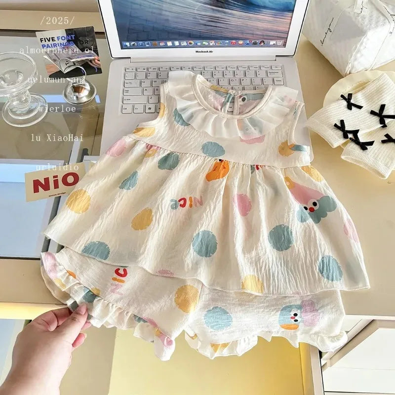 Two-Piece Set  Sleeveless Princess Dress with Floral Print,