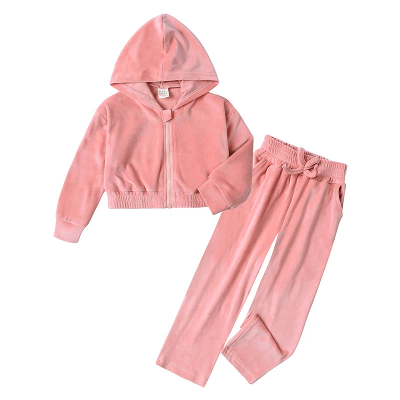 1-14Y Children Girls Velvet Tracksuits Kids Winter Autumn Th