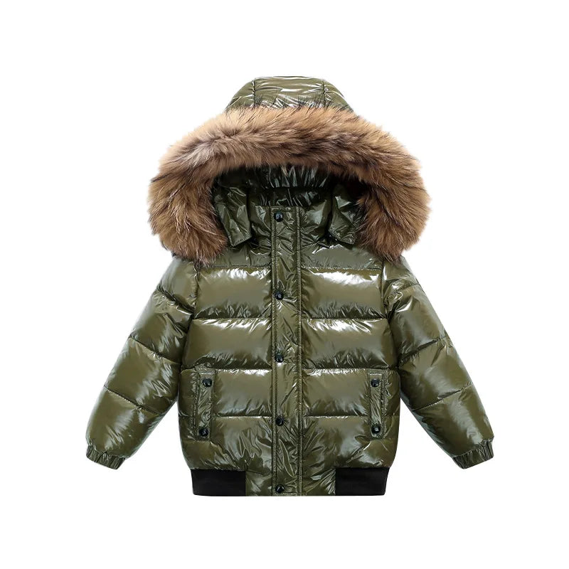 2-10Y Children's Genuine Down Jacket Kids Large Fur Collar T