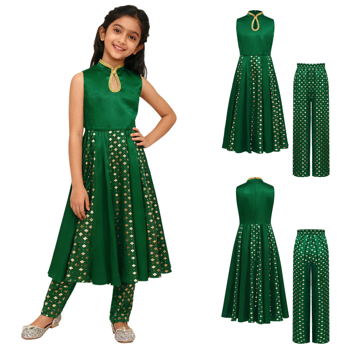 Girls' Indian Salwar Kameez with Metallic Print