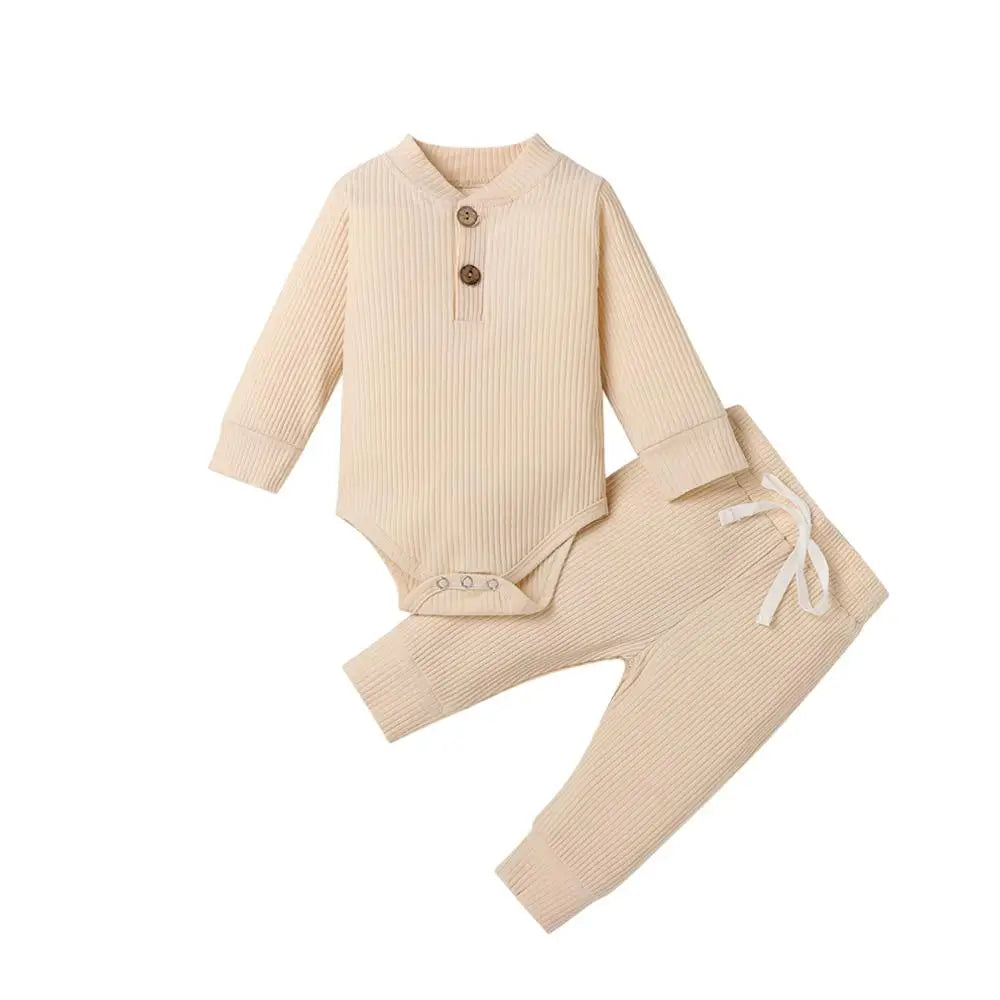 Infant Newborn Baby Girl Boy Spring Autumn Ribbed/Plaid Soli