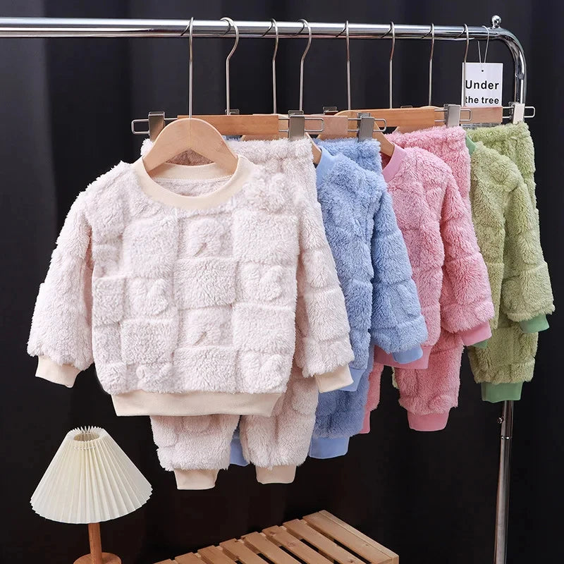 Autumn Winter Flange Sleepwear Girls Boys Long Sleeve Home C