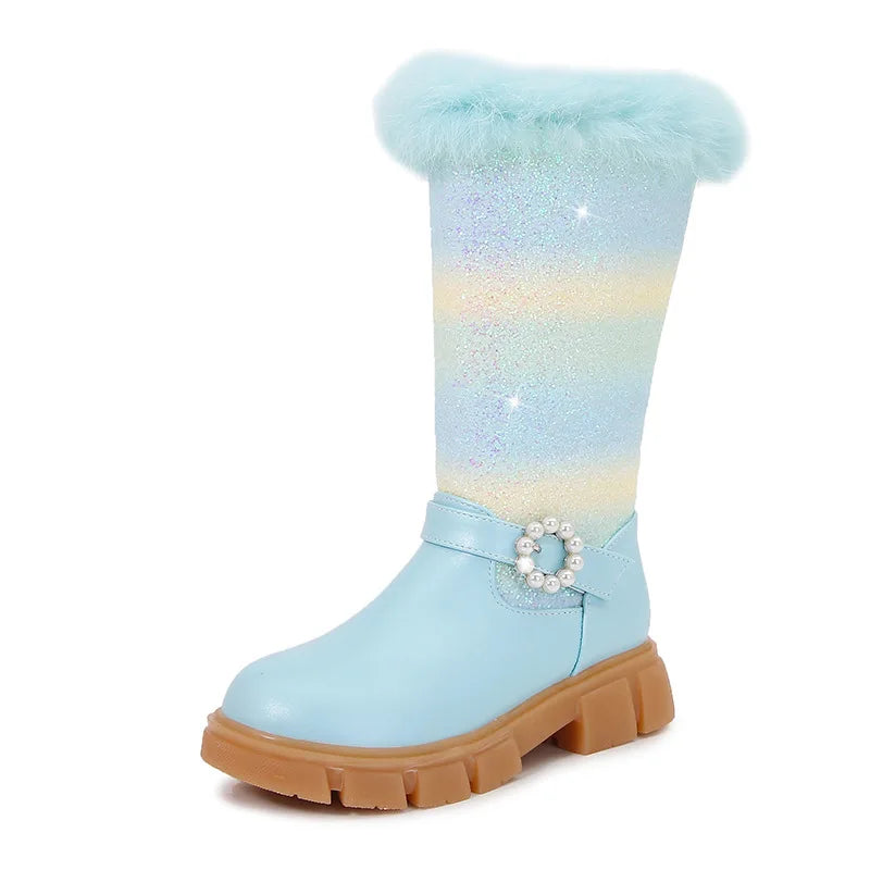 2023 Autumn Winter Girls Rainbow Princess Children Pink Boot