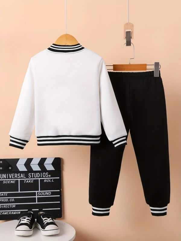 Boys' Black and White Letter "A" Varsity Jacket and Sweatpan