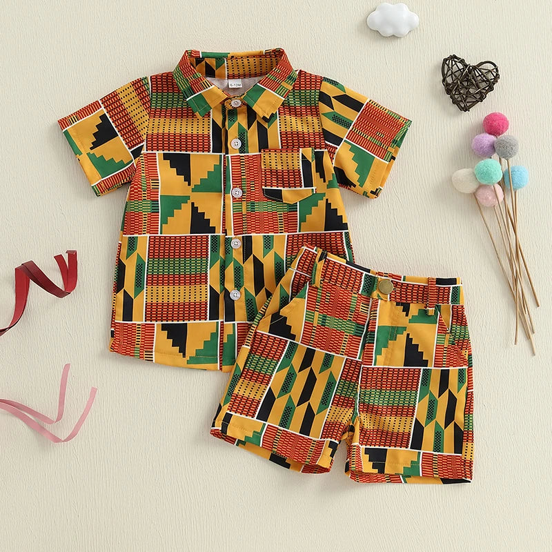 Geometric Print Shirt & Shorts Set, 12M–4T