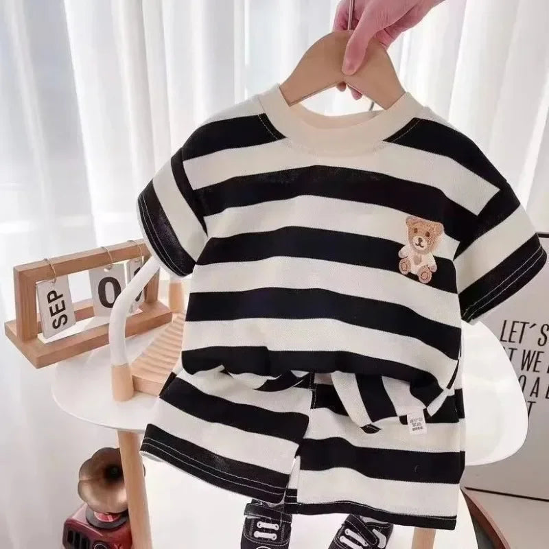 Summer Children Sets Boys Girls Short-sleeved Striped T-shir
