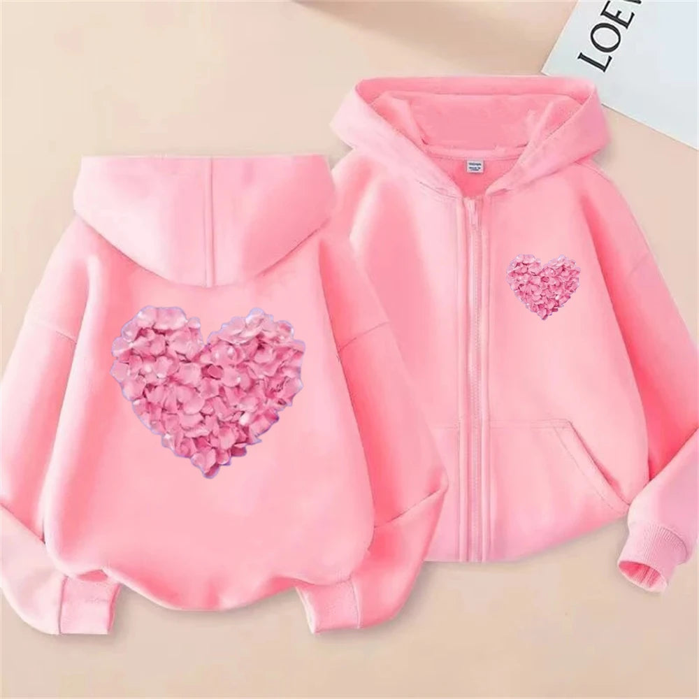 Heart Shape Coat Children Festival Gifts Zipper Style Hoodie