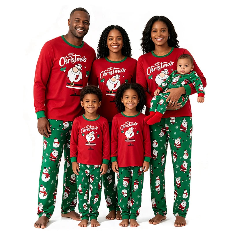 Santa Claus Snowman Print Matching Family Christmas Pajamas