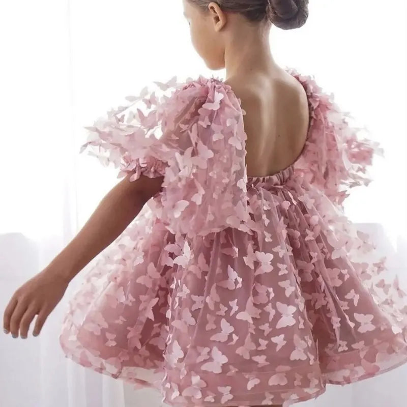 Baby Girl Princess Butterfly Tutu Dress Puff Sleeve Child Tu