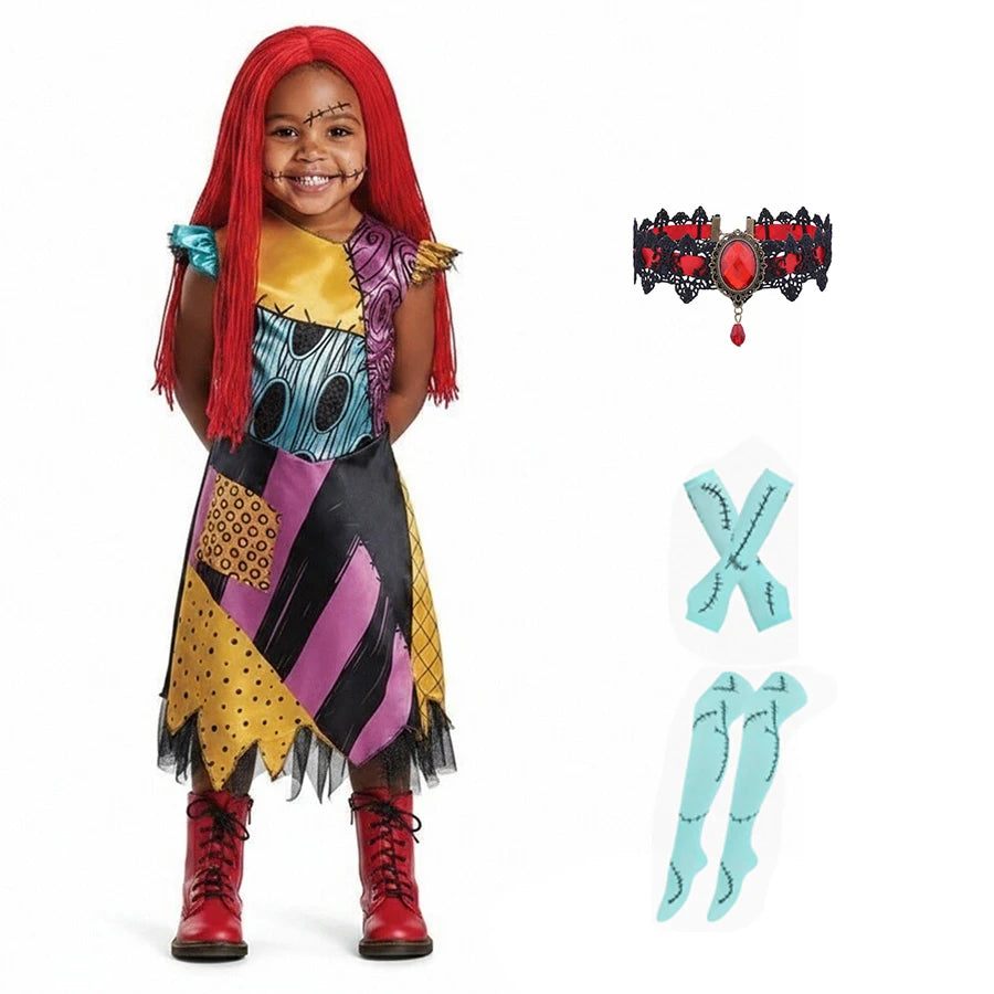 Girl Christmas Eve Scary Ruffle Dress Bow Suit Halloween Cos