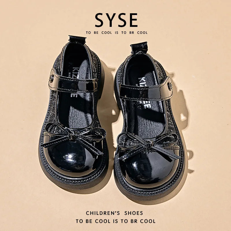 Spring Autumn Children's Leather Shoes with Bowknot Versatil